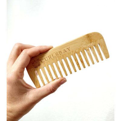 Curlsbay bambusový wide-tooth hrebeň, široké zuby, ekologický materiál, šetrný k rozčesávaniu kučeravých a vlnitých vlasov