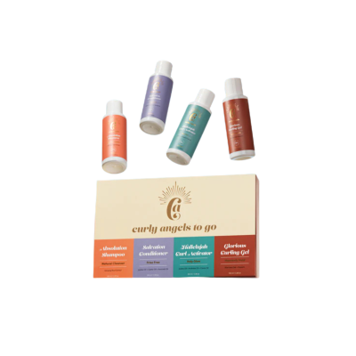 Curly Angels To Go – cestovná darčeková sada pre kučery zložená z šampónu, kondicionéru, aktivátoru a stylingový gélu